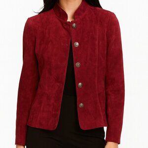 Laura Velvet Burgundy Blazer – Size 8 - High Collar, Button Up